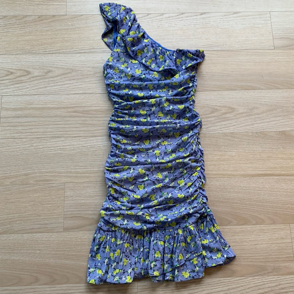 Diane Von Furstenberg DVF Aerin Floral One Shoulder Dress Blue NWT Size Large